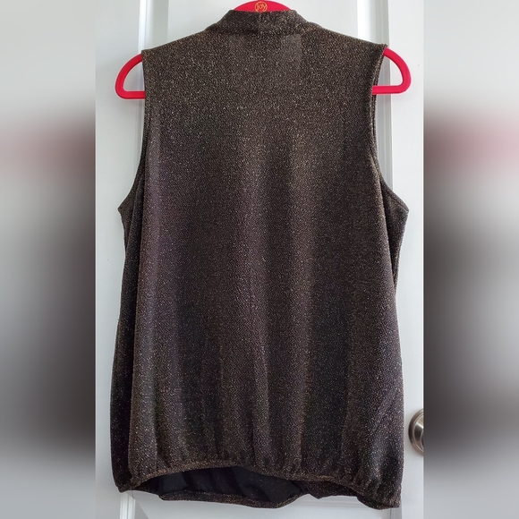 Crepe Dressy V Neck Top - Black with Gold Shimmer - Picture 3 of 7